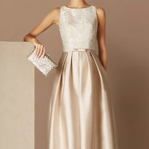 A Line Empire Waist Floor Length Satin Dress with Lace Bodice: the perfect 👗! - Picture 1 of 11